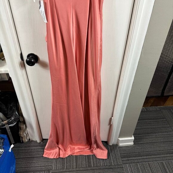 Mestiza New York Pink Satin Floral Appliqué Ruffle Gown Size 8 - Picture 11 of 12